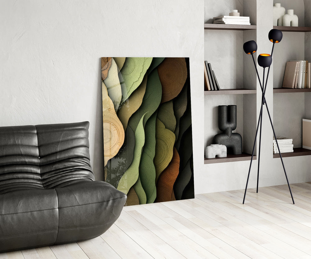 Wood Grain and Leaf Layers Organic Glass Wall Art