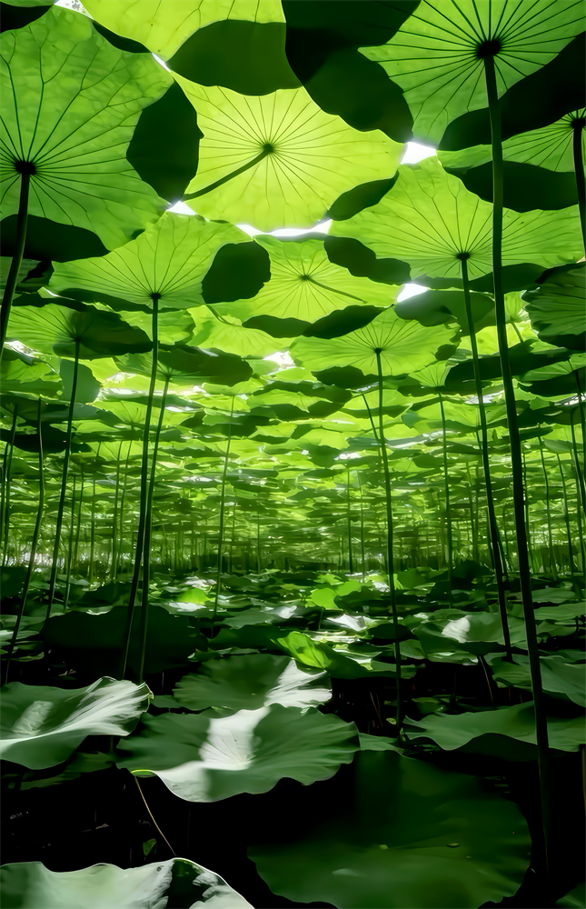 Under the Lotus Leaves Green Glass Wall Art