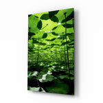 Under the Lotus Leaves Green Glass Wall Art