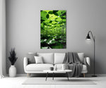 Under the Lotus Leaves Green Glass Wall Art