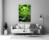 Under the Lotus Leaves Green Glass Wall Art