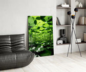 Under the Lotus Leaves Green Glass Wall Art