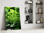 Under the Lotus Leaves Green Glass Wall Art