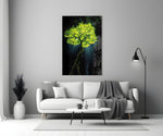Glowing Golden Tree at Night Glass Wall Art