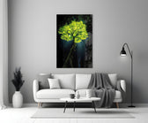 Glowing Golden Tree at Night Glass Wall Art