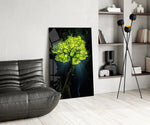 Glowing Golden Tree at Night Glass Wall Art