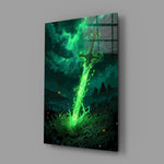Glowing Emerald Sword Fantasy Glass Wall Art