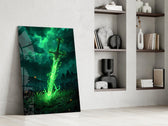 Glowing Emerald Sword Fantasy Glass Wall Art
