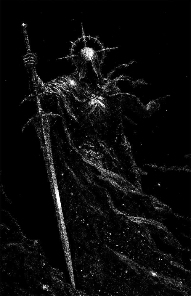 Cosmic Knight Silhouette Monochrome Glass Wall Art