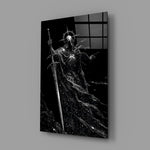 Cosmic Knight Silhouette Monochrome Glass Wall Art