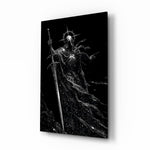 Cosmic Knight Silhouette Monochrome Glass Wall Art