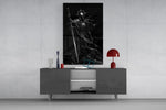 Cosmic Knight Silhouette Monochrome Glass Wall Art