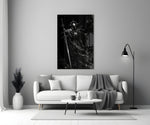 Cosmic Knight Silhouette Monochrome Glass Wall Art