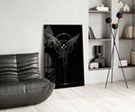Fallen Angel with Golden Halo Dark Glass Wall Art
