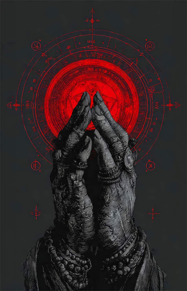 Praying Hands Red Mandala Glass Wall Art