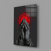 Praying Hands Red Mandala Glass Wall Art