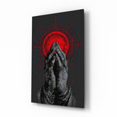 Praying Hands Red Mandala Glass Wall Art