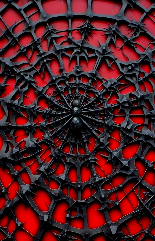 Black Spider Web on Red Gothic Glass Wall Art