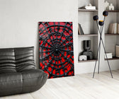 Black Spider Web on Red Gothic Glass Wall Art