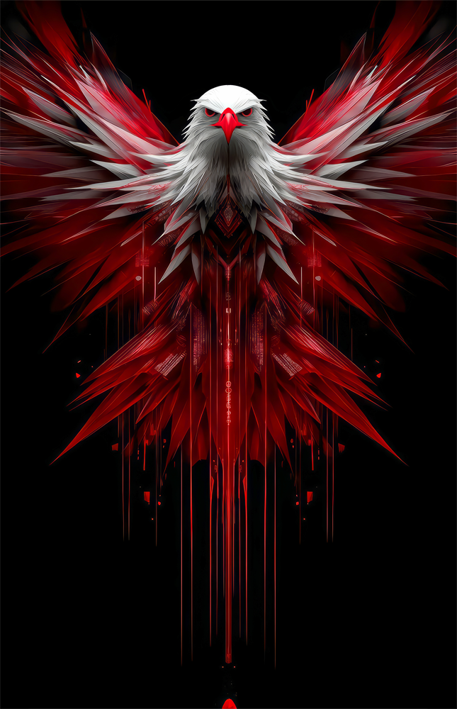 Red and White Eagle Wings Abstract Glass Wall Art