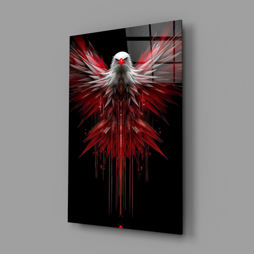 Red and White Eagle Wings Abstract Glass Wall Art