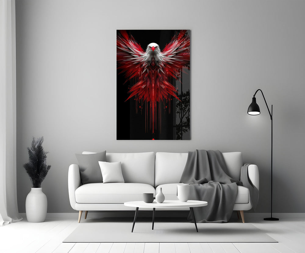 Red and White Eagle Wings Abstract Glass Wall Art