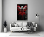 Red and White Eagle Wings Abstract Glass Wall Art