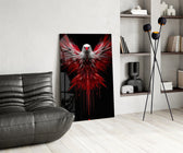 Red and White Eagle Wings Abstract Glass Wall Art