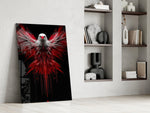 Red and White Eagle Wings Abstract Glass Wall Art