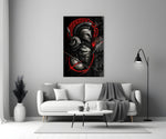 Spartan Warrior with Spears Red Greek Key Glass Wall Art