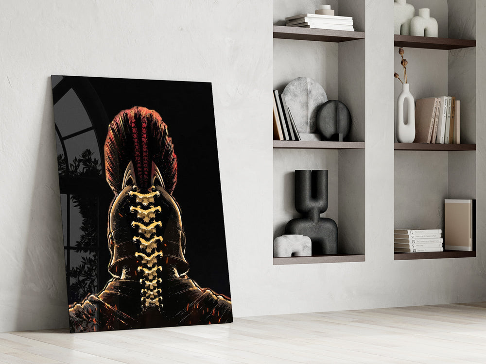 Spartan Helmet Spine Crest Dark Glass Wall Art