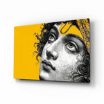 Classical Statue Face on Yellow Pop Art Glass Wall Art