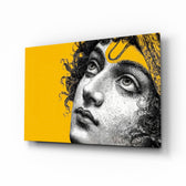 Classical Statue Face on Yellow Pop Art Glass Wall Art
