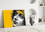 Classical Statue Face on Yellow Pop Art Glass Wall Art
