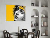 Classical Statue Face on Yellow Pop Art Glass Wall Art