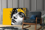 Classical Statue Face on Yellow Pop Art Glass Wall Art