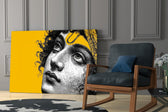 Classical Statue Face on Yellow Pop Art Glass Wall Art
