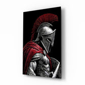 Spartan Warrior Red Cloak Silver Armour Glass Wall Art