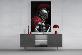 Spartan Warrior Red Cloak Silver Armour Glass Wall Art