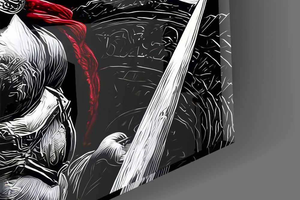 Spartan Warrior Red Cloak Silver Armour Glass Wall Art