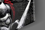 Spartan Warrior Red Cloak Silver Armour Glass Wall Art