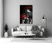 Spartan Warrior Red Cloak Silver Armour Glass Wall Art