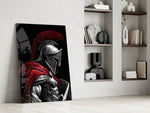 Spartan Warrior Red Cloak Silver Armour Glass Wall Art
