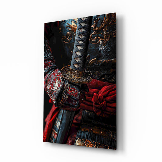 Samurai Katana Hilt and Armour Detail Glass Wall Art