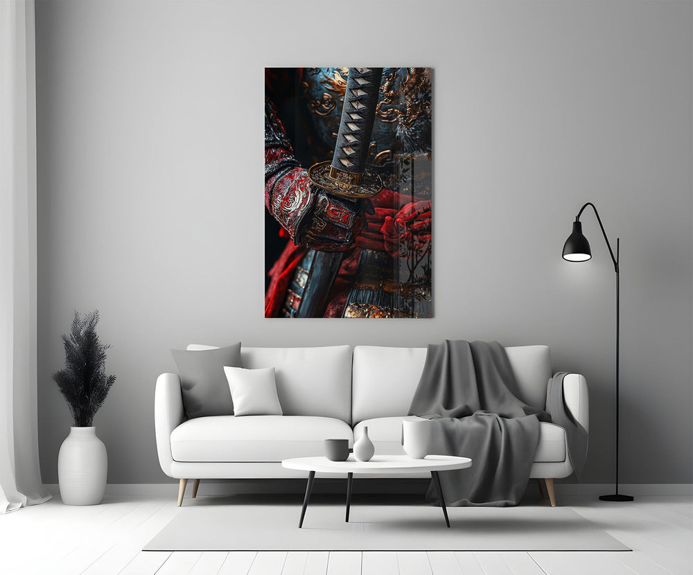 Samurai Katana Hilt and Armour Detail Glass Wall Art