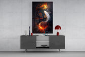 Fire and Silver Koi Yin Yang Glass Wall Art
