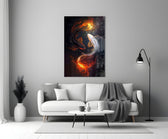 Fire and Silver Koi Yin Yang Glass Wall Art