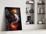 Fire and Silver Koi Yin Yang Glass Wall Art