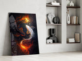Fire and Silver Koi Yin Yang Glass Wall Art