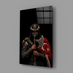 Turkic Warrior with Axe and Flag Glass Wall Art
